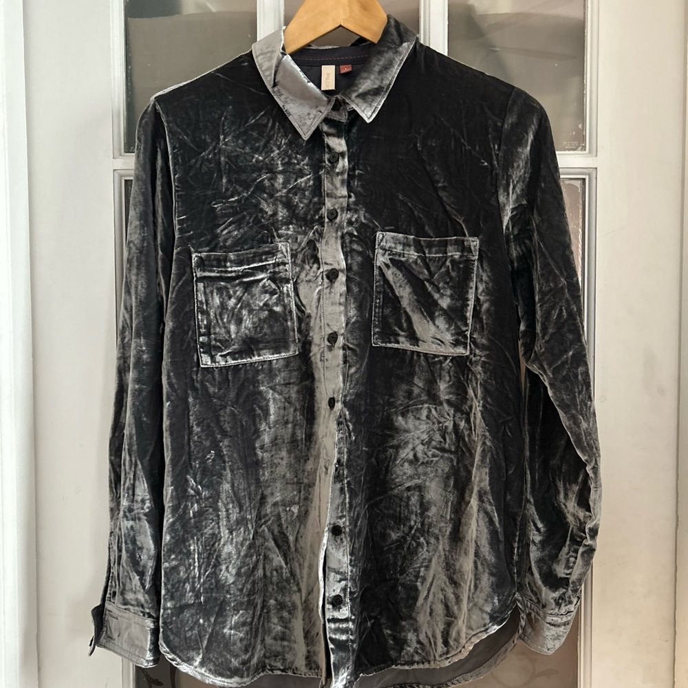 Pilcro Crushed Velvet Button Down Long Sleeve